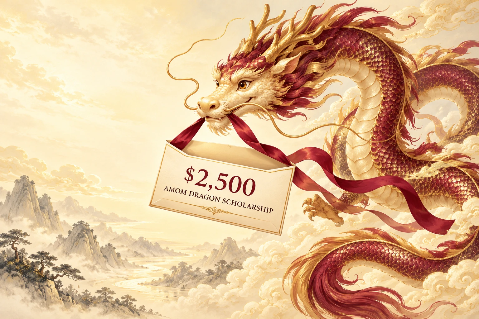 A golden dragon brings the AMOM $2,500 scholarship envelope