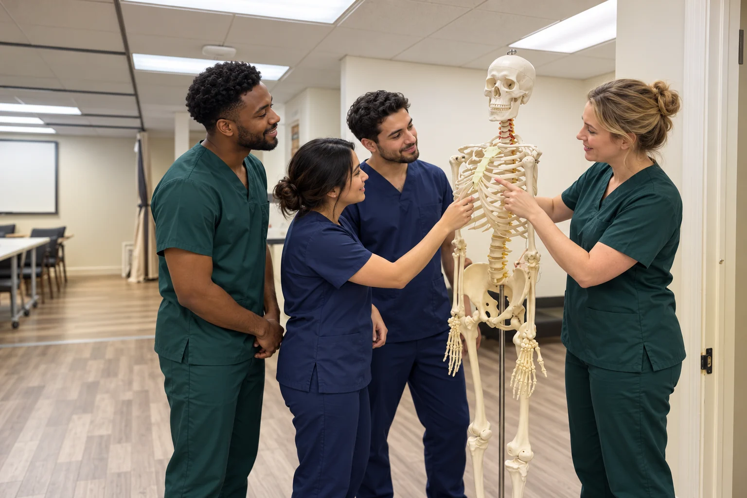 Illustrative anatomy lesson with an instructor and students